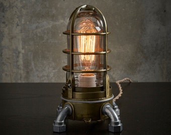 Industrial table lamp in Antique brass, nautical metal cage bedside touch lamp, Steampunk vintage style Edison desk lamp 120v-220v