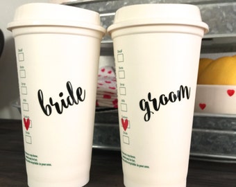 Personalized Starbucks Cups, Bride and Groom, Mr and Mrs, Bride to be, Valentines day gift