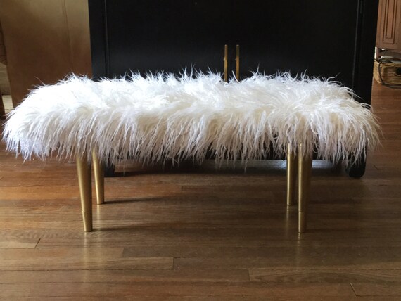 Mid Century Faux Fur Covered Bench by HOSTAANDCO on Etsy