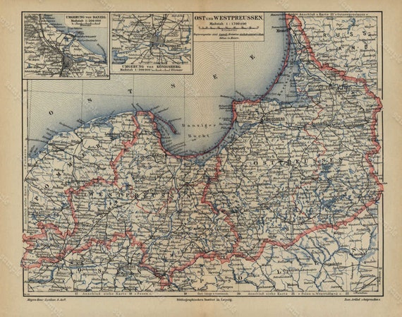 Items similar to Map of West Prussia Antique Original map print 1890 ...