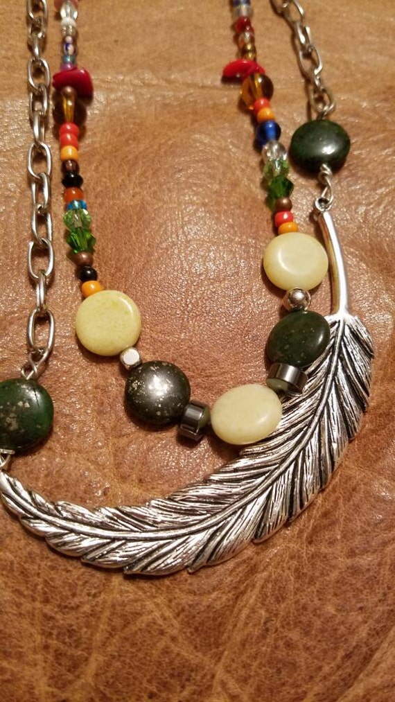 Items similar to Primitive Feather Tribal Necklace Natural Bono Jewelry ...