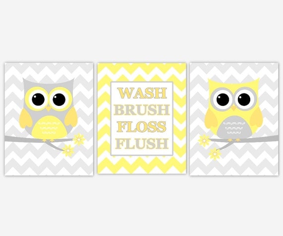 Kids Bathroom Wall Art kids bath wall art yellow gray owl wall decor wash brush floss Kids Bathroom Wall Art kids bath wall art yellow gray owl wall decor wash brush floss