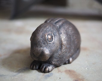 Cold Cast Bronze Baby Hare (Leveret) Crouching.