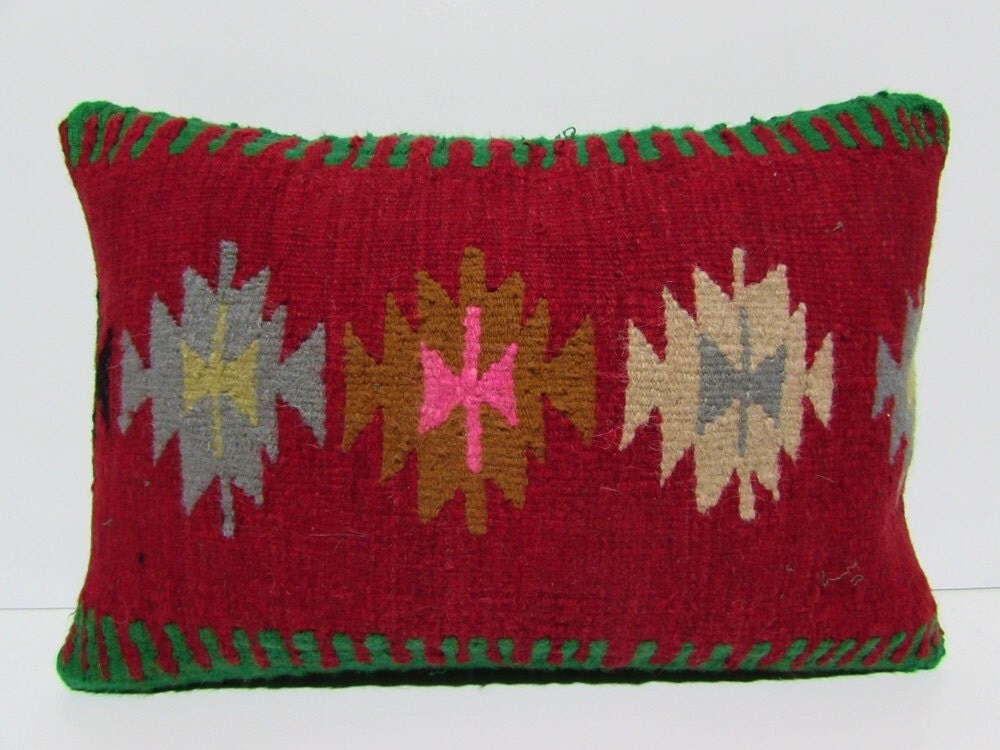 stripe kilim pillow 16x24 red kilim pillow by DECOLICKILIMPILLOWS