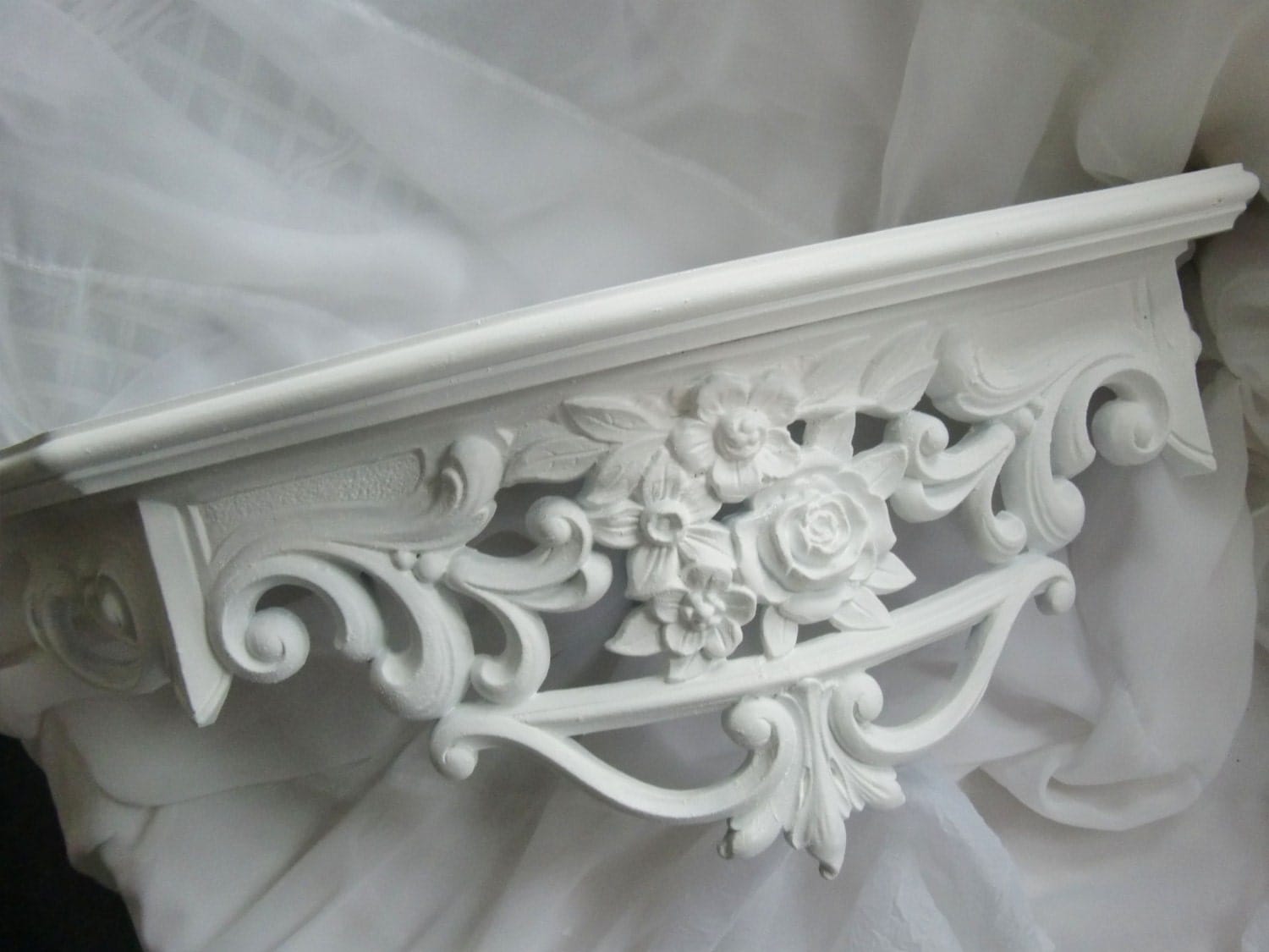 Ornate Homco White Rose Scroll Shelf Home Decor Shabby Ornate Homco White Rose Scroll Shelf Home Decor Shabby