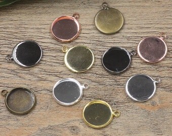 15pcs 10mm/12mm/14mm/16mm/18mm/20mm Pendant Bezel Blank diy kit super cute, pendant trays bezels settings
