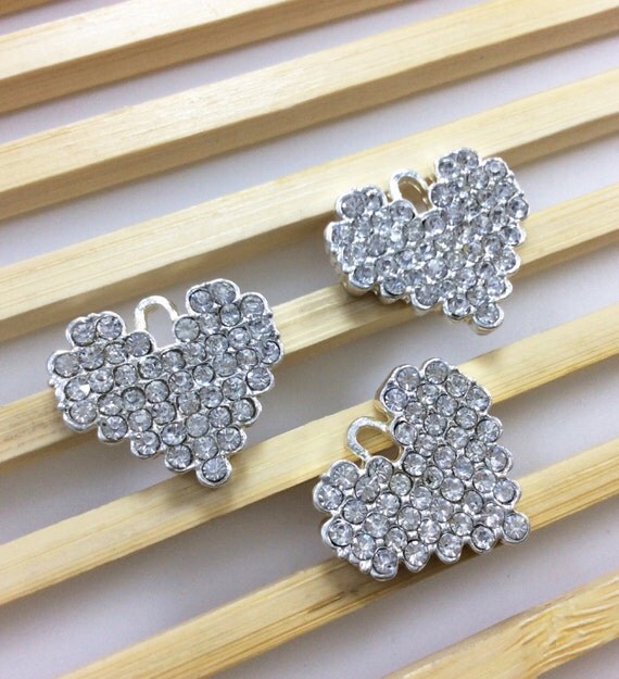 5 pcs silver plated rhinestone heart charmsheart