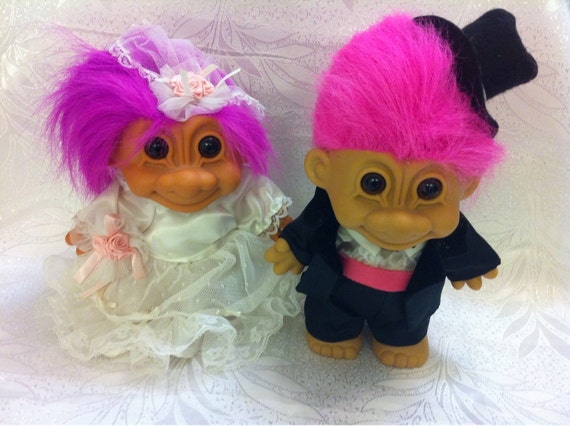 RESERVED for THEA The Bride and Groom Animal Plastic Trolls