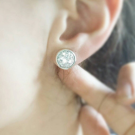 Druzy Stud earrings resin rock Studs Blue Green Aqua Rainbow