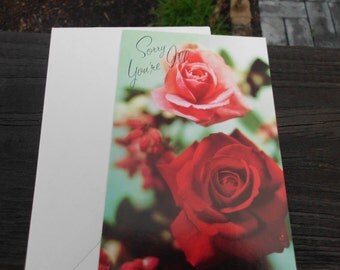 Vintage greeting card/vintage sorry you're ill/get well/get well soon/flowers/feminine