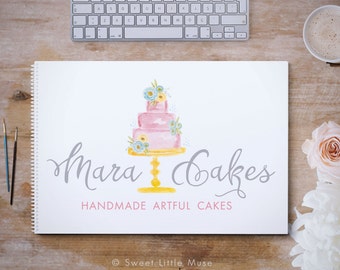 Bakery Logo - cake Logo - hand painted watercolor logo - premade logo
