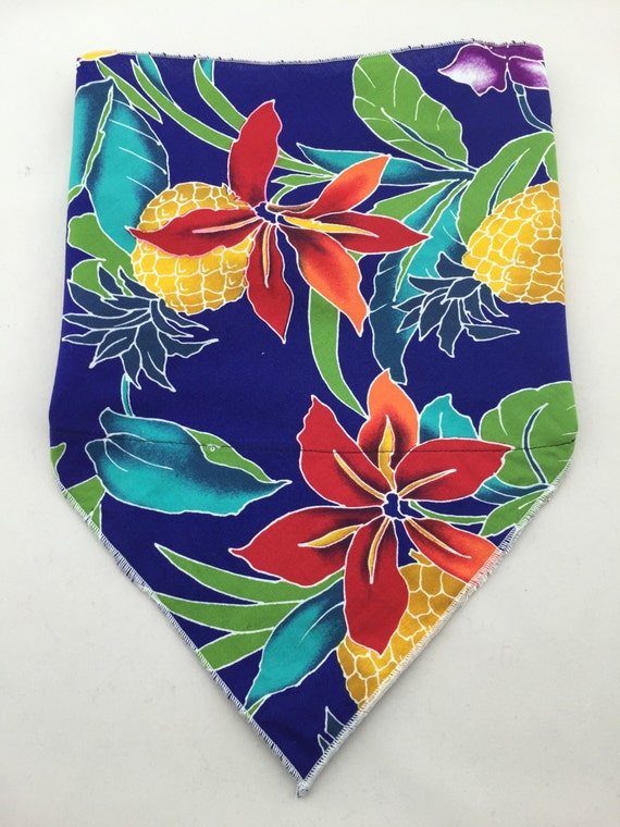 AloHan: Hidden Stash Pocket Cotton Bandana w/ Vintage Hawaiian Pineapple Print in Brilliant Blue