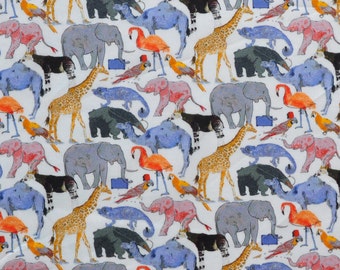 Liberty fabric Tana Lawn Queue for the Zoo E scrap - 5x10'' - orange/pink/blue