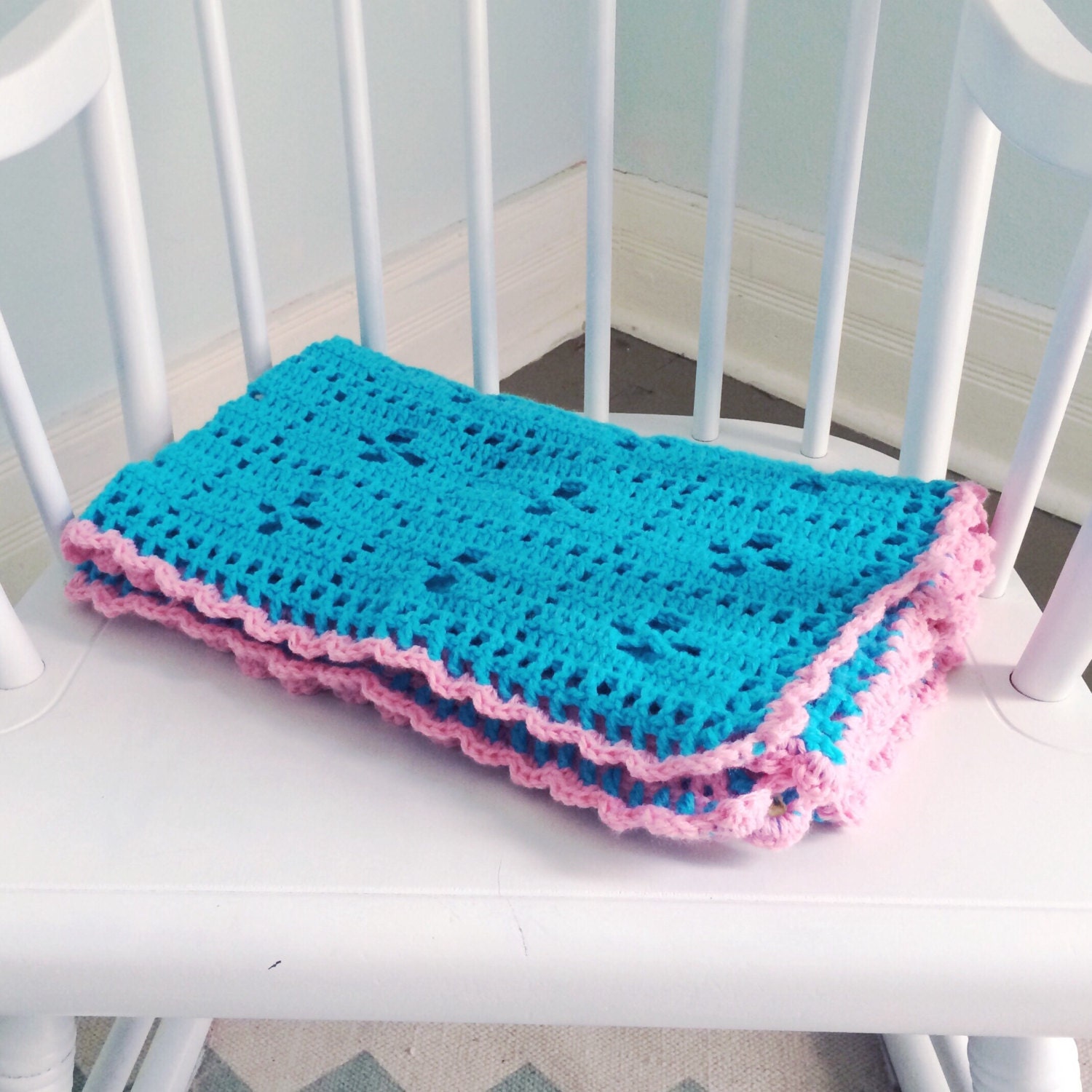 Baby Blanket in Bubble Gum Ice Cream. Crochet Baby by LulaBall