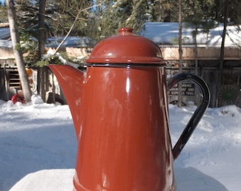 Vintage Brown Metal/Porcelain/Enamelware Coffee Pot-Made in Poland