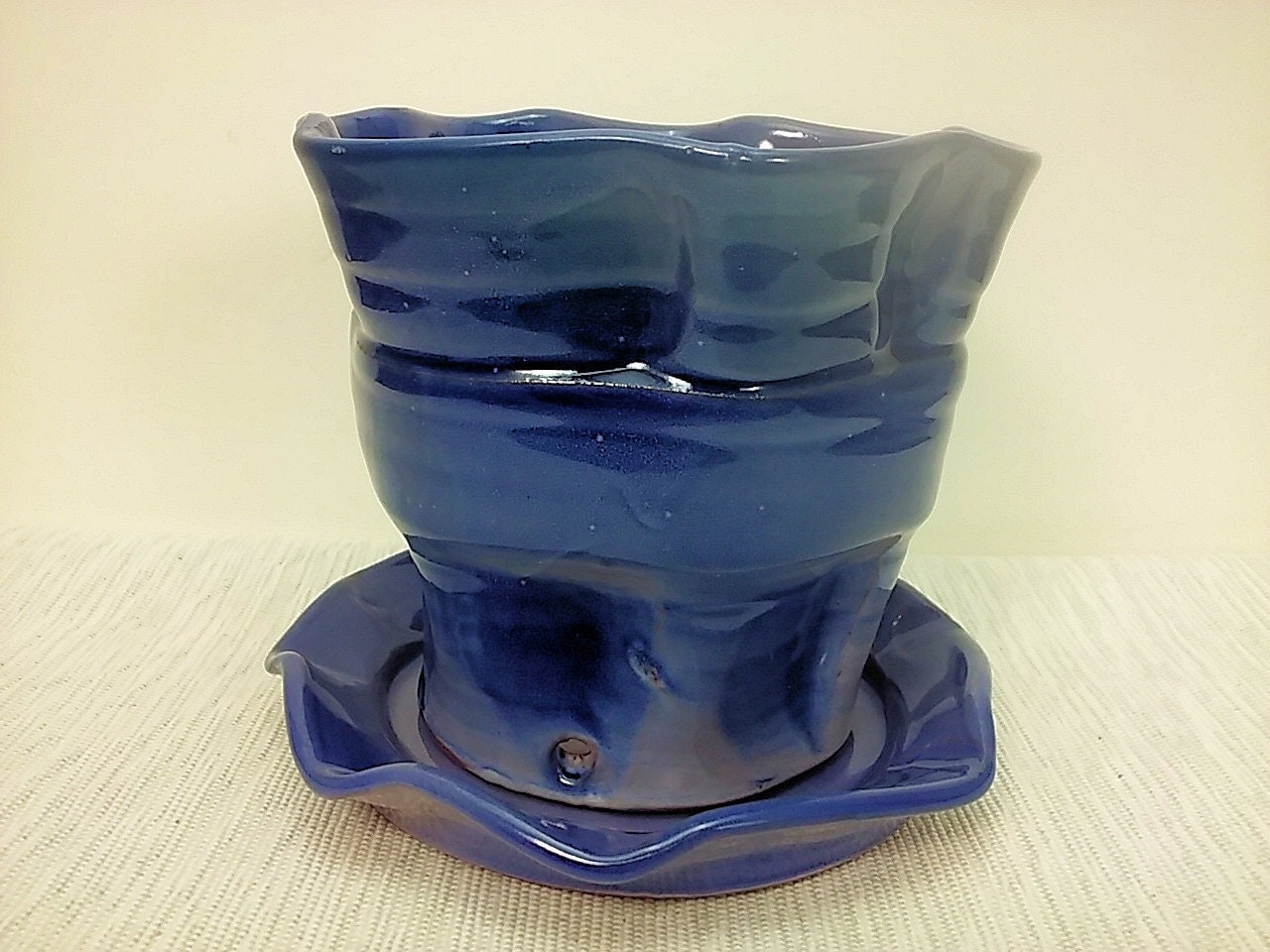 Blue pottery planter ceramic flower pot by SummerHollowPottery