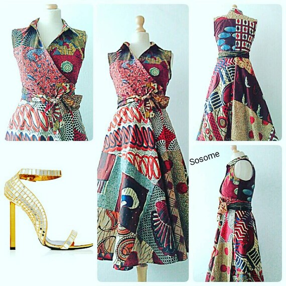 African Print Wrap Dress Mixed Ankara By Sosomeshop On Etsy 8023