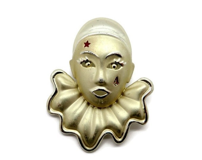 Vintage Clown Brooch - Clown Bust Pin, Gold Tone Circus Brooch, Gift Idea, Gift Boxed