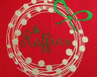 Modern Christmas Wreath Machine Embroidery Design – perfect for adding a name or initial