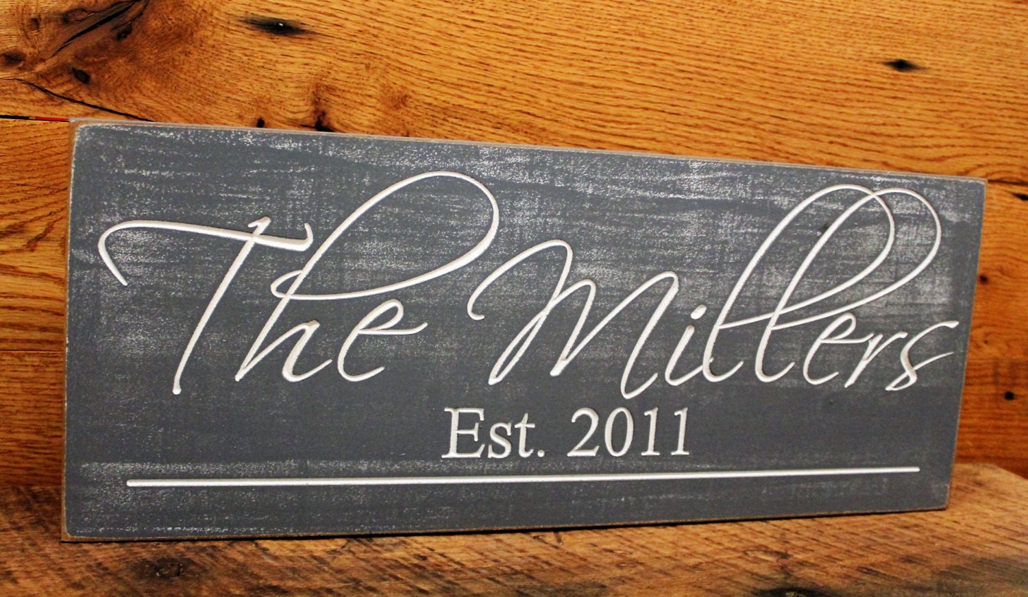 Family Last name plaque weathered and aged Carved Personalized