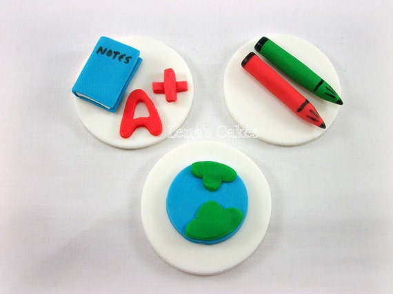 School Fondant Cupcake Edible Toppers, Teacher Gift, Graduation Party Class 2016 Decor, School Topper, Cupcake Fondant, Graduation Topper Il_570xn