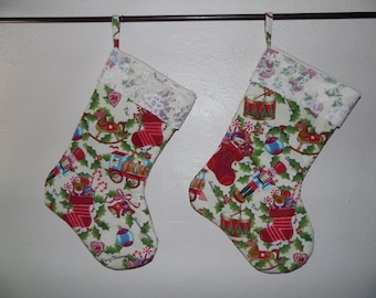FREE SHIPPING, Christmas Stocking, Set With Lace Top, and Whimsical Toys,
