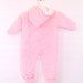 Vintage baby snowsuit, pink with white trimmed hood, no name sz 0-3 mo