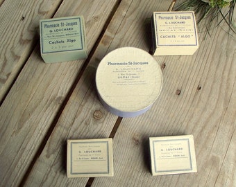 French Pharmacy Boxes - Set of 5 - Vintage Apothecary Box - Cardboard Pill Box - Round Chemist Box - Craft Supplies Box - Jewelry Box
