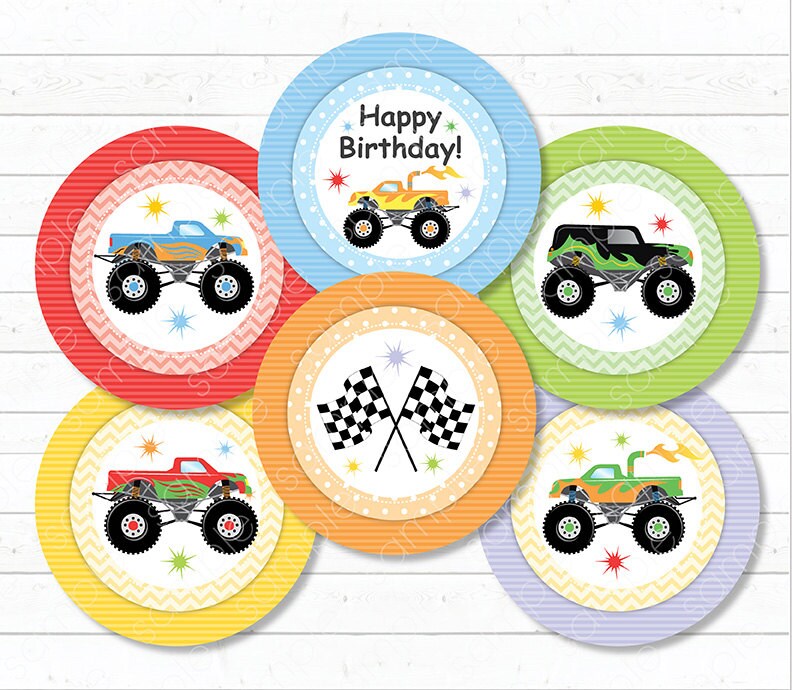 Monster Trucks Cupcake Toppers Monster Trucks stickers