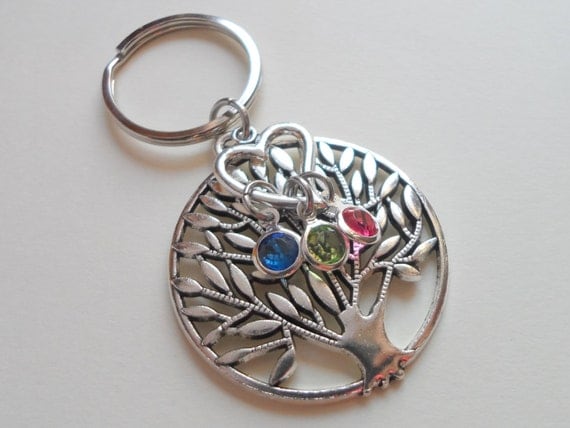 Large Tree of Life Keychain Birthstone Keychain by JewelryEveryday