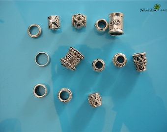 A set of 13 PCs Tibetan Silver Metal Beads Set Dreadlock Beads dread beads