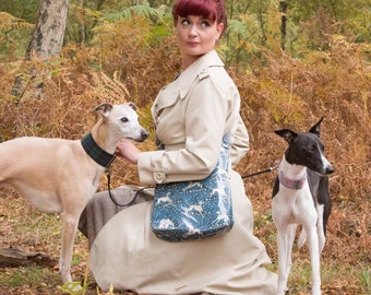 Whippet Oilcloth Cross-Body Bag / Messenger Bag / Vegan Bags / designed by Susie Faulks / made in England / Whippet/ Greyhound/ Hounds