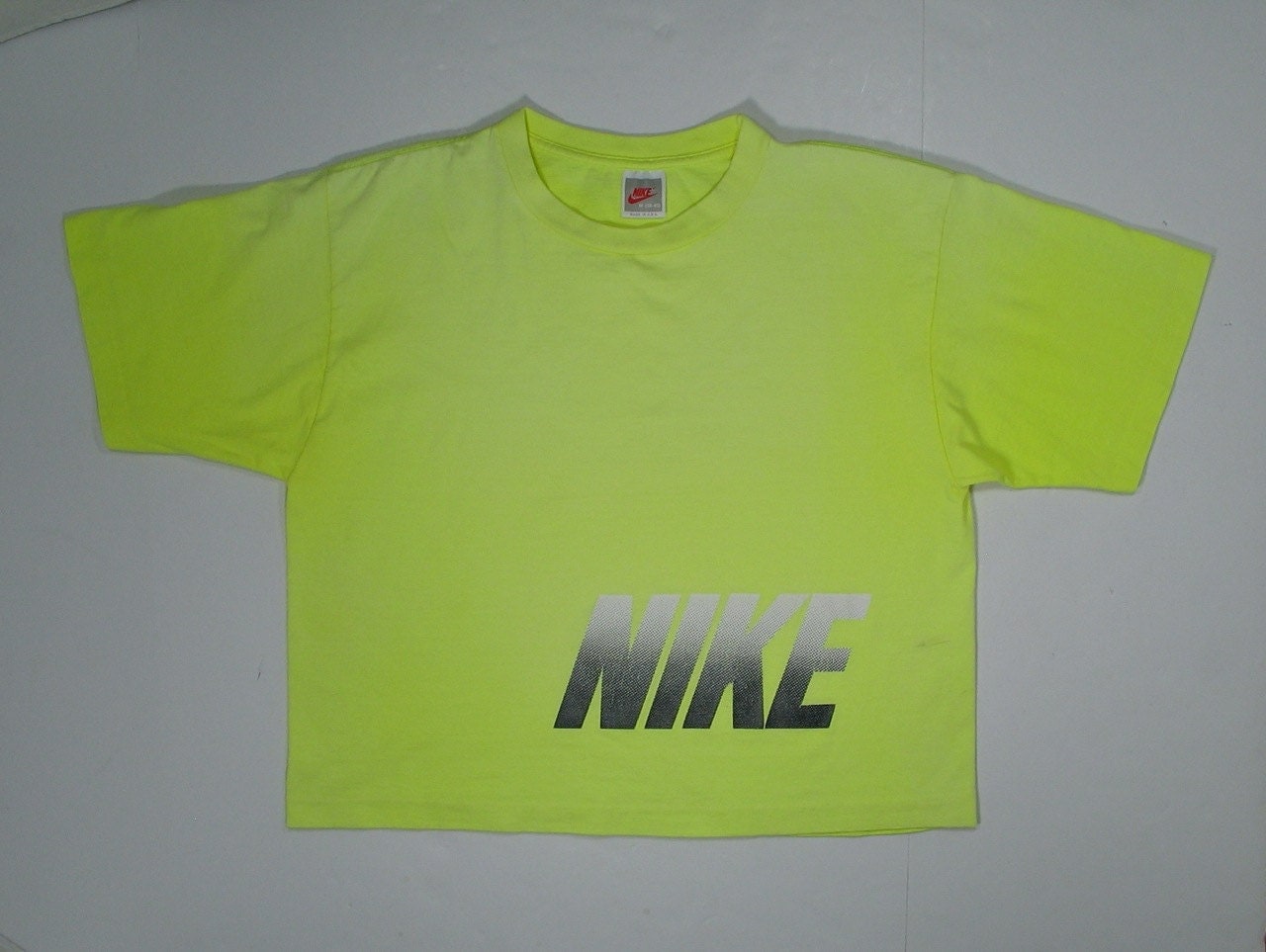80s Nike T Shirt Neon yellow tee red gray swoosh tag gradient
