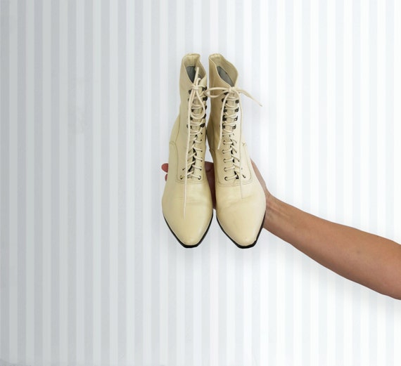 white lace up granny boots