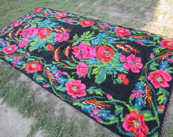 Bessarabian Kilim. Vintage Moldovan Kilim,Floor Rugs Handmade 45 years old, handmade. Floral Rugs Carpets, Eco-Friendly, Bab.