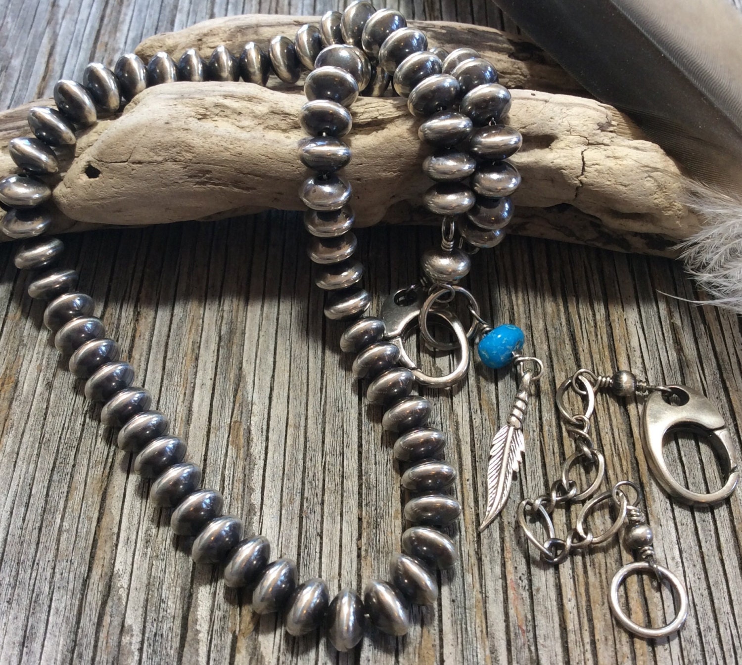 Navajo Pearl Necklace 8mm Sterling Saucer Bead 16 inch by IsaStone