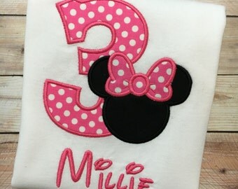 1st , 2nd , or 3rd Minnie Mouse Embroidered T-Shirt, Girls Disney Birthday Outfit, Minnie Mouse Shirt or Onesie