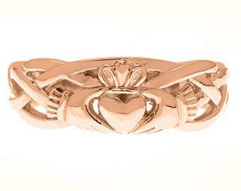 Irish Claddagh Symbol Wedding Band Set For Women In White Rose Yellow Black Gold or Silver, Irish Claddagh Jewelry, Irish Claddagh Gold Ring