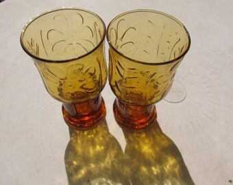 Set of 2 Large Amber Libbey Drinking Glasses