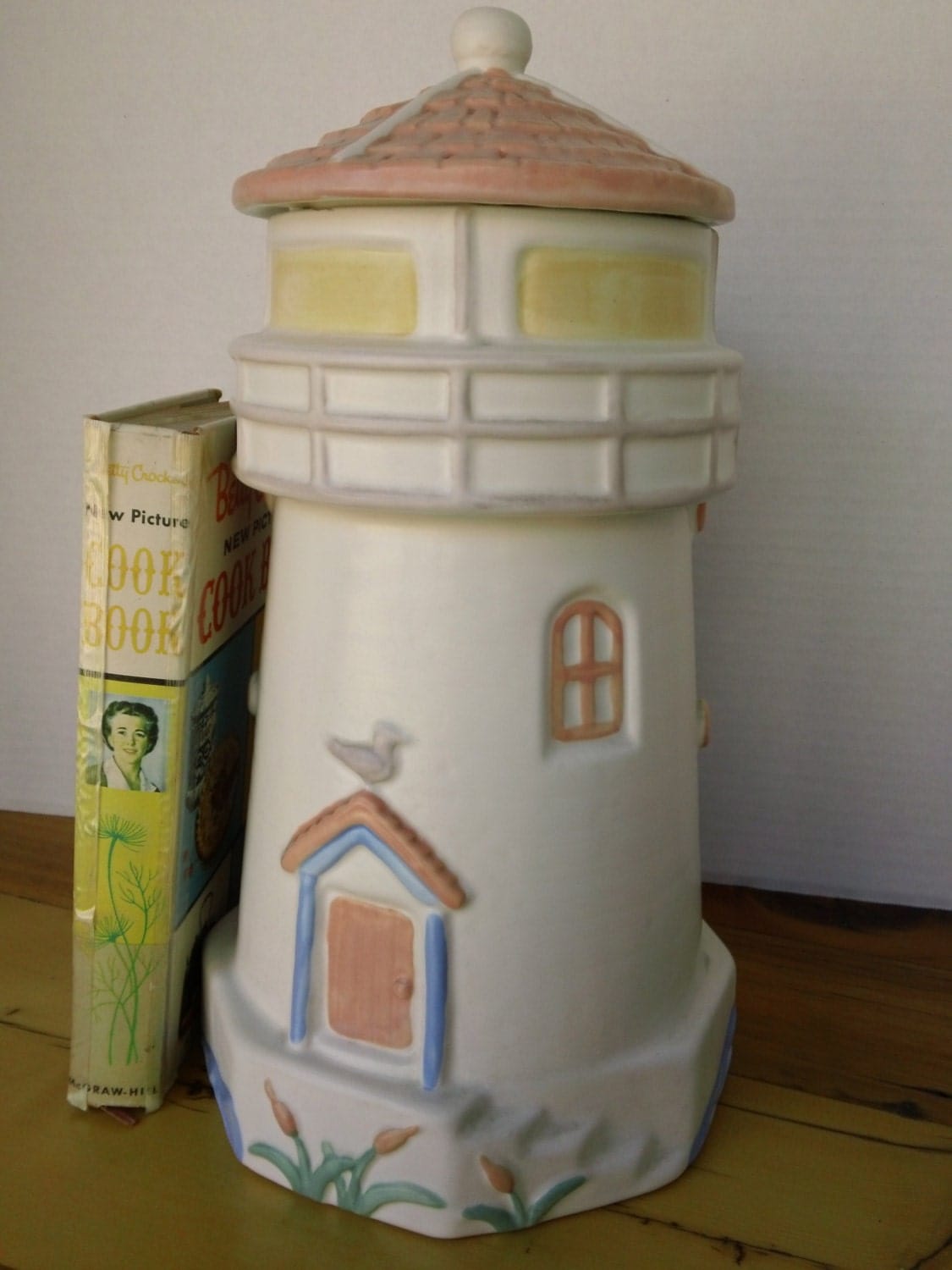 Vintage Ceramic Lighthouse Cookie Jar Container by MidCenModMissy