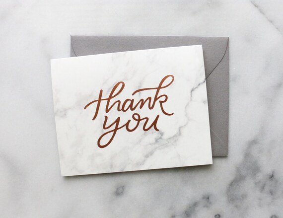 Marble Thank You Card, Foil Thank You, Copper Foil Thank You, Handlettered Thank You