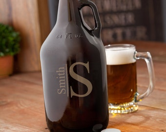 Monogrammed Amber Beer Growler - Monogrammed Beer Growler - 64 oz. Amber Glass Growler - Groomsmen Gifts - Gifts for Him - GC1468