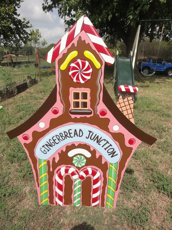 gingerbread house christmas yard art by PlayfulYardArt on Etsy