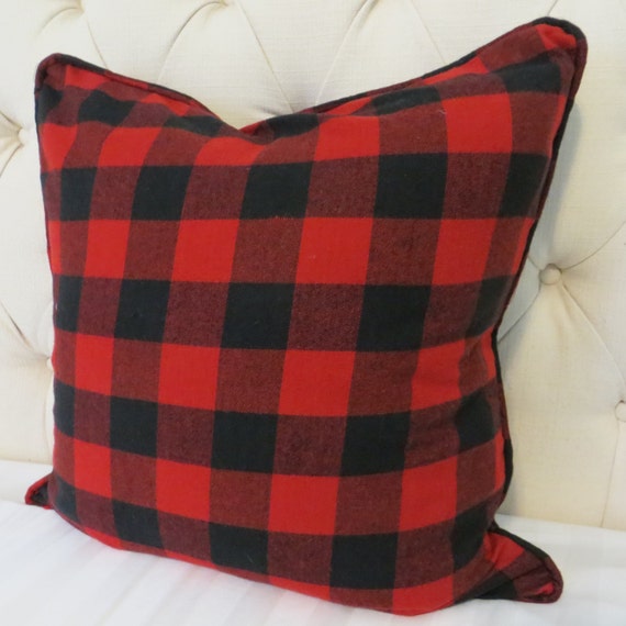 Red and Black Buffalo Plaid Pillow Cover: Lightweight Flannel