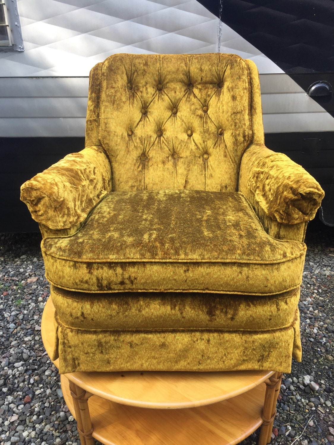 Vintage Clubman Style Velour Swivel and Rocking Chair