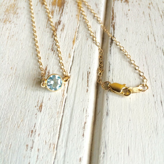 Stunning 14k Gold Aquamarine (6mm) Cabochon Necklace ~ All Pieces are 14k Gold