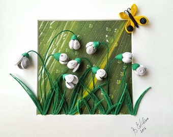 Painting three-dimensional quilling-snowdrops (frame included)