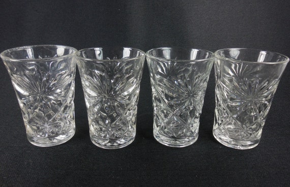 Anchor Hocking Prescut Juice Glasses Oatmeal Pattern 4 Ounce