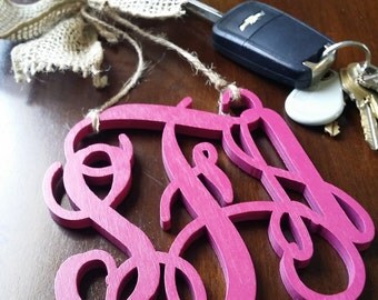 Rear View Mirror Monogram - Car Charm - Car Monogram - 4.5" Painted Monogram with Burlap Bow