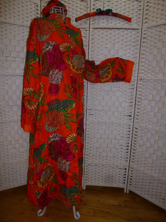 Womans kantha quilted robe. Long. Block printed Indian